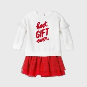 CAT & JACK “BEST GIFT EVER” SKIRT SET - RED/WHITE SIZE 18M (NEW WITH TAGS) A11